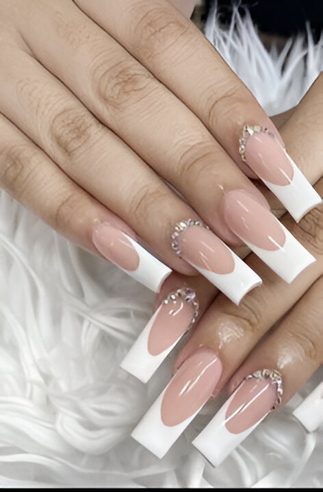 french fancy nail design with diamonds